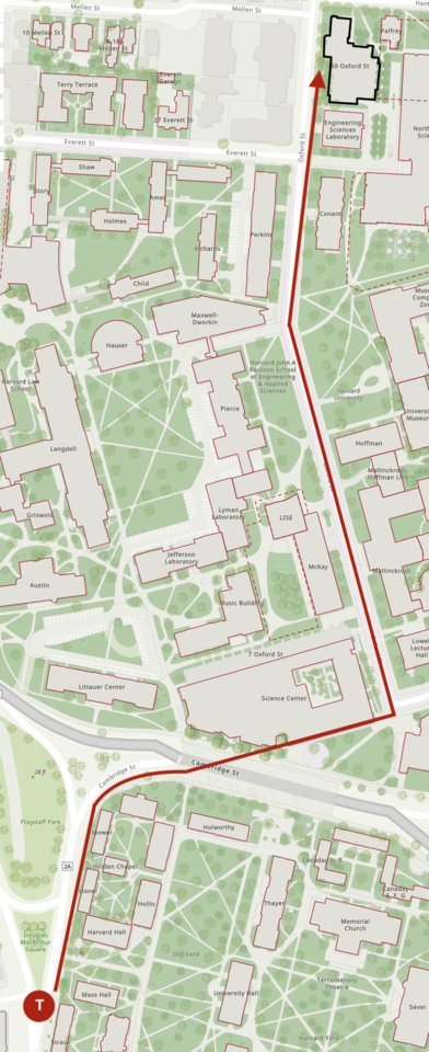 Map from Harvard MBTA station to Goel QSE Building